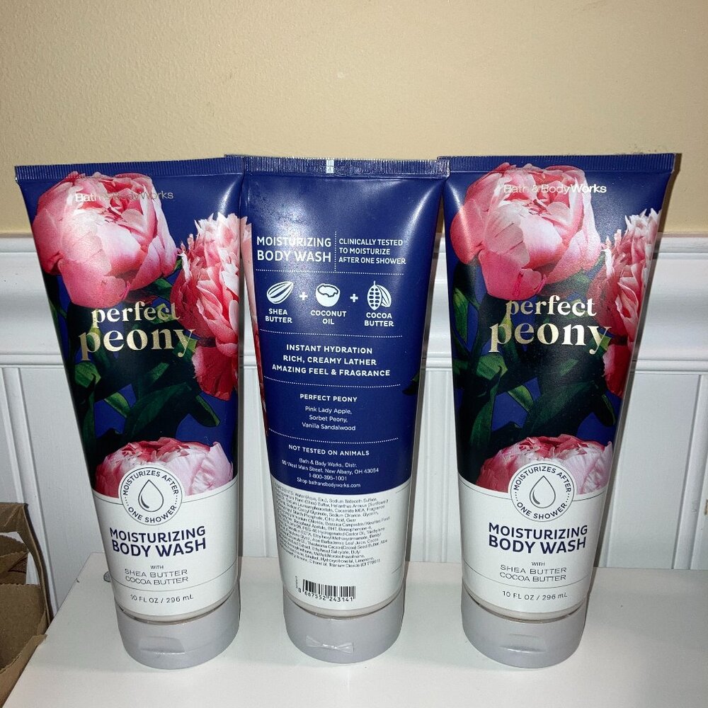 Bath & Body Works LOT OF 3 PERFECT PEONY Moisturizing Body Wash 10 oz